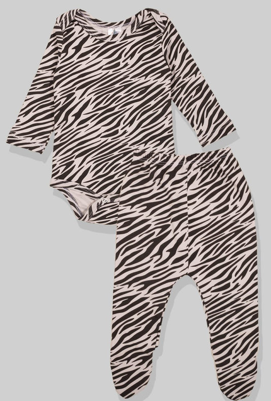 Flannel Open-Leg Pants & Bodysuit Set - Zebra (0-2 Years)
