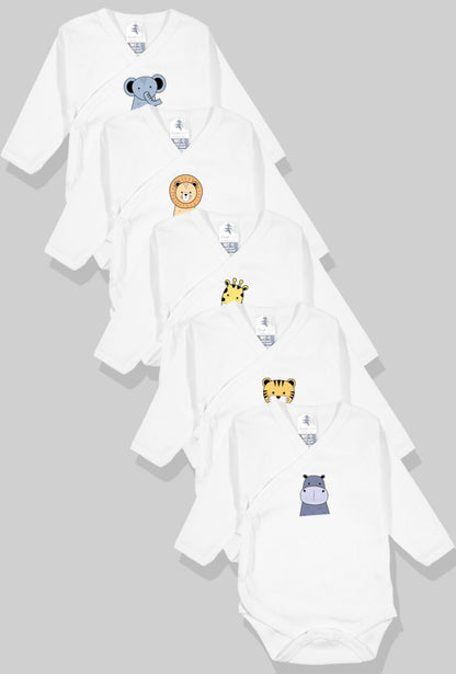 5-Pack Envelope Bodysuits Flannel/Jersey - Animals (0-3M)