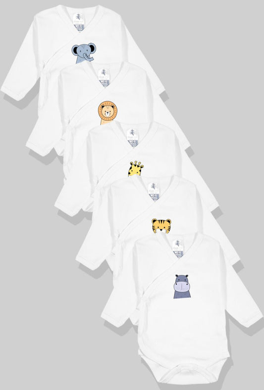 5-Pack Envelope Bodysuits Flannel/Jersey - Animals (0-3M)