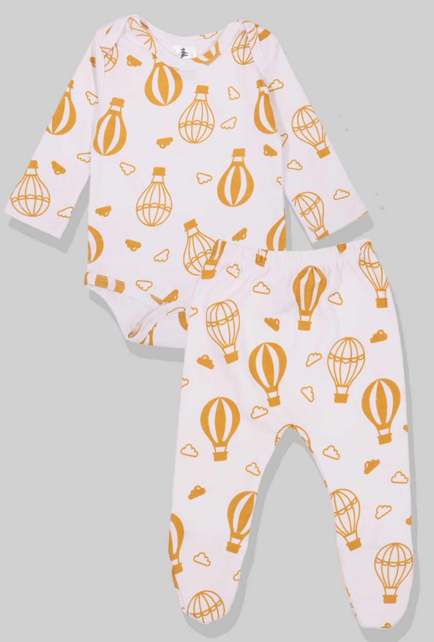 Footie Set/Pants Open & Bodysuit Flannel - Hot Air Balloons (0-2 Years)