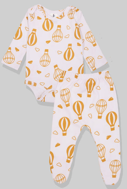 Footie Set/Pants Open & Bodysuit Flannel - Hot Air Balloons (0-2 Years)
