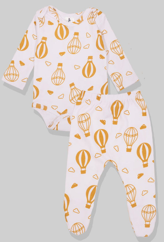 Footie Set/Pants Open & Bodysuit Flannel - Hot Air Balloons (0-2 Years)