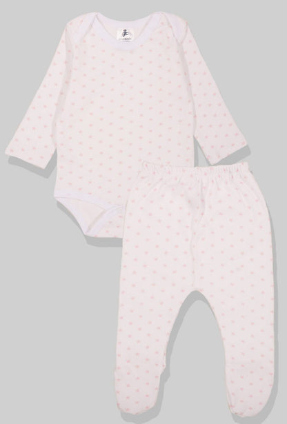 Flannel Open-Leg Pants & Bodysuit Set - Small Pink Stars (0-2 Years)