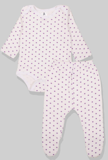 Flannel Open-Leg Pants & Bodysuit Set - Small Purple Stars (0-2 Years)