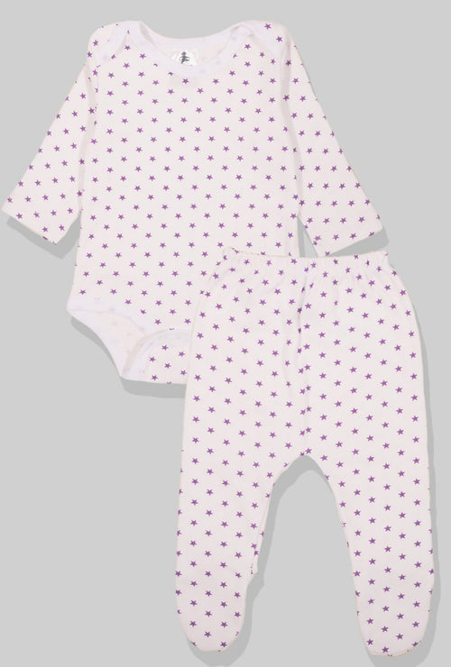 Flannel Open-Leg Pants & Bodysuit Set - Small Purple Stars (0-2 Years)