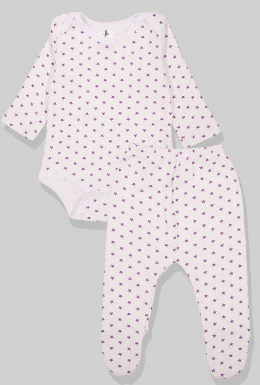 Flannel Open-Leg Pants & Bodysuit Set - Small Purple Stars (0-2 Years)