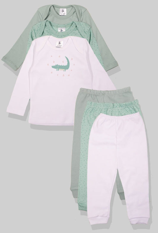 Set of 3 - Long Sleeve Flannel Sleepsuits - Crocodile | Dots | Solid (1-2.5 Years)