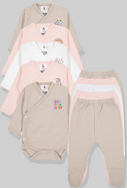 5-Pack Sets - Envelope Bodysuit & Footie Jersey/Flannel | Love | Wheels | Flower | Rainbow | Unicorn (0-3M)