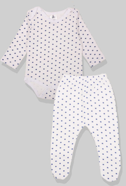 Flannel Open-Leg Pants & Bodysuit Set - Small Blue Stars (0-2 Years)