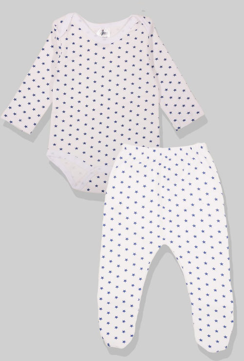 Flannel Open-Leg Pants & Bodysuit Set - Small Blue Stars (0-2 Years)
