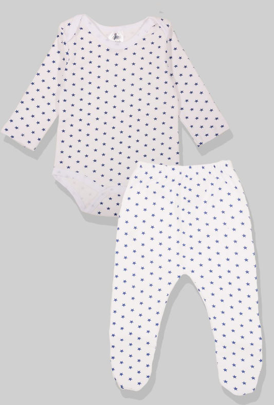 Flannel Open-Leg Pants & Bodysuit Set - Small Blue Stars (0-2 Years)