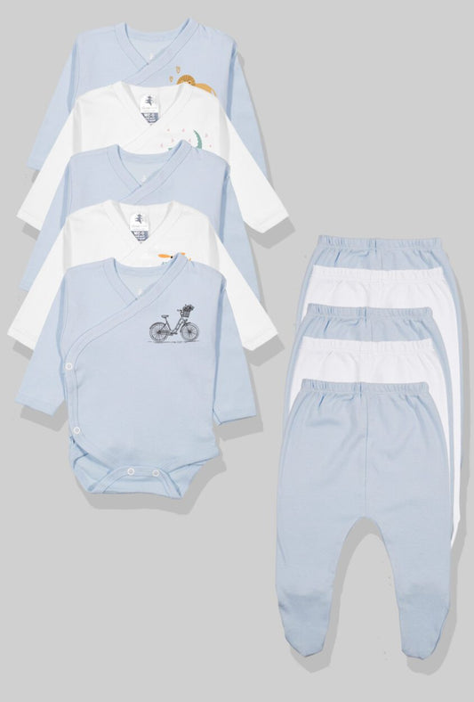 5-Pack Sets - Envelope Bodysuit & Footie Jersey | Bicycle | Helicopter | Plain | Crocodile | Lion (0-3M)
