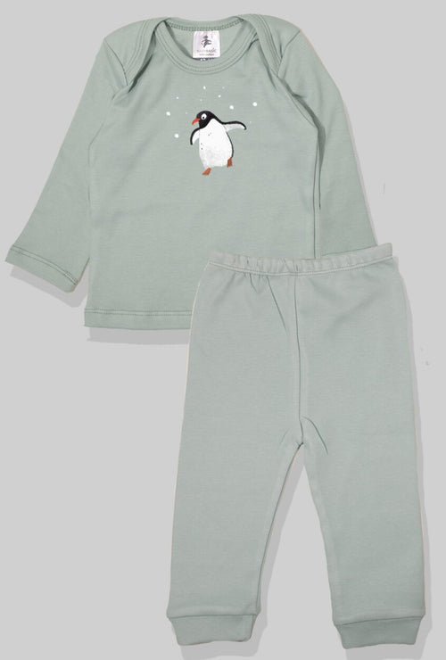 Long Sleeve Flannel Sleepsuit - Penguin - Green (1-2.5 Years)