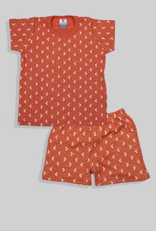 Short Sleepsuit Set - Pants & Top - Triangles - Brown (1-4 Years)