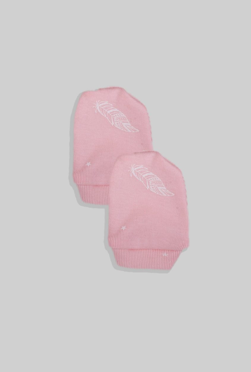 2-Pack Baby Mittens - Pink Feathers (0-3M)