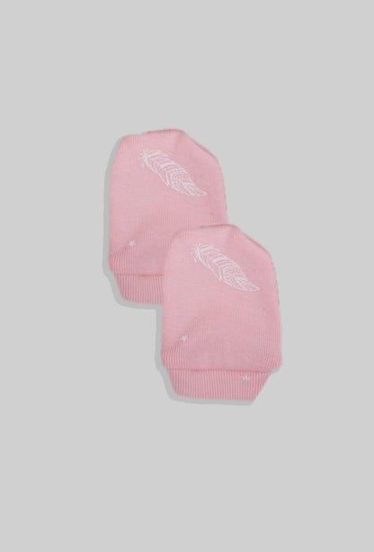 2-Pack Baby Mittens - Pink Feathers (0-3M)