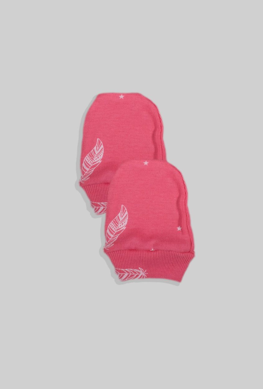2-Pack Baby Mittens - Pink Feathers (0-3M)