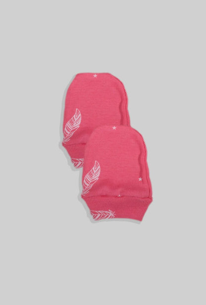 2-Pack Baby Mittens - Pink Feathers (0-3M)