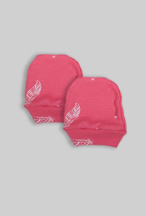 Baby Mittens - Pink Feathers Base (0-3M)