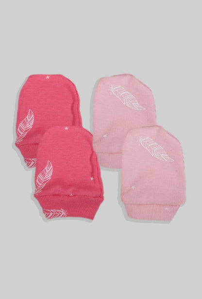 2-Pack Baby Mittens - Pink Feathers (0-3M)