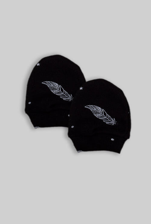 Baby Mittens - Black Feathers Base (0-3M)
