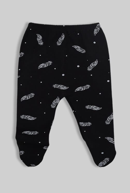 Envelope Bodysuit & Footie Set Flannel - Black Feathers (0-3M)