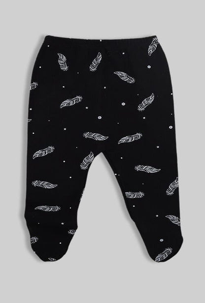 Envelope Bodysuit & Footie Set Flannel - Black Feathers (0-3M)