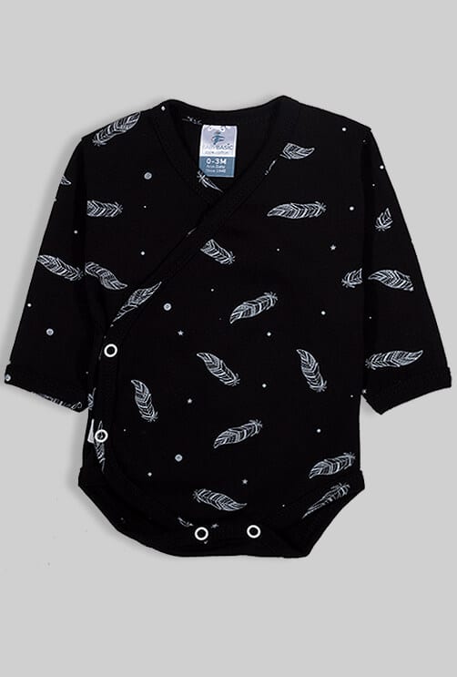 Envelope Bodysuit & Footie Set Flannel - Black Feathers (0-3M)