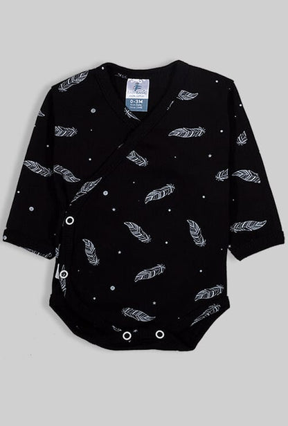 Envelope Bodysuit & Footie Set Flannel - Black Feathers (0-3M)