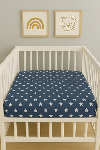 Baby Fitted Sheet - Blue Stars - Cot / Toddler Bed | Cradle