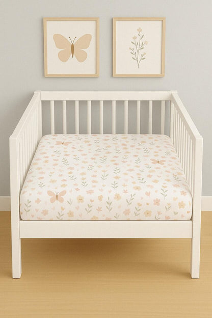 2-Pack Fitted Sheets - Plain Pink & Butterflies - Cot / Toddler Bed | Cradle