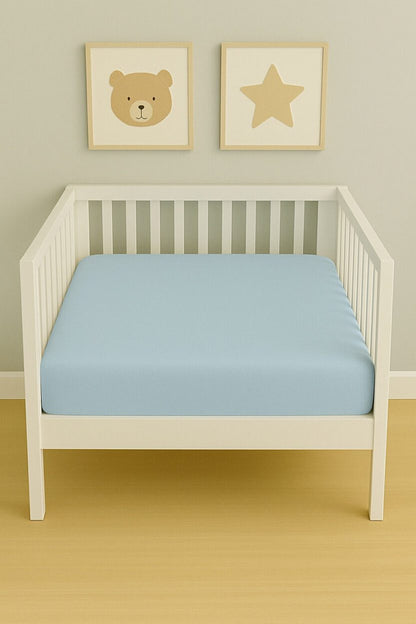 Light Blue Plain Fitted Sheet - Cot / Toddler Bed | Cradle | Pram