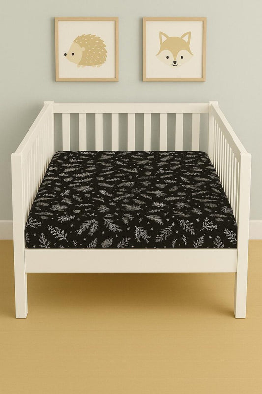 Black Floral Fitted Sheet - Cot / Toddler Bed | Cradle | Pram