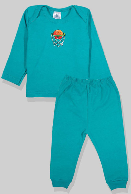 Long Sleeve Flannel Sleepsuit Set - Basketball - Green (1-2.5 Years)
