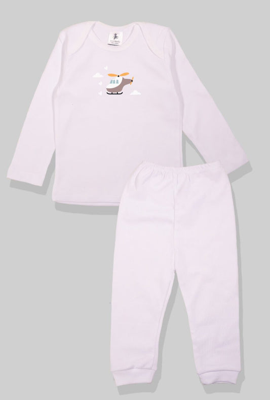 Long Sleeve Flannel Sleepsuit - Helicopter - White (1-2.5 Years)