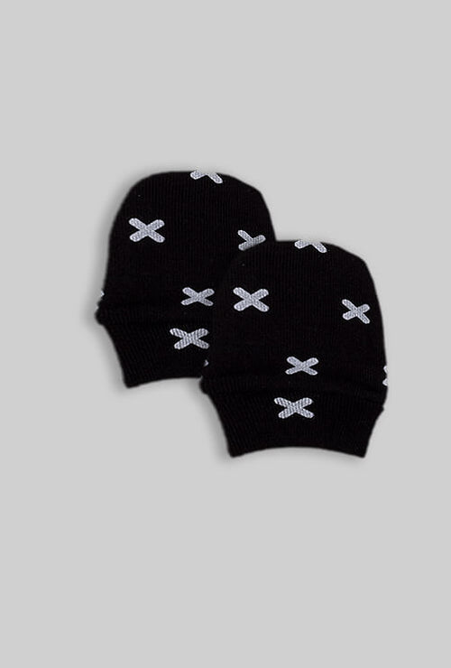 Baby Mittens - Black Plusses Base (0-3M)