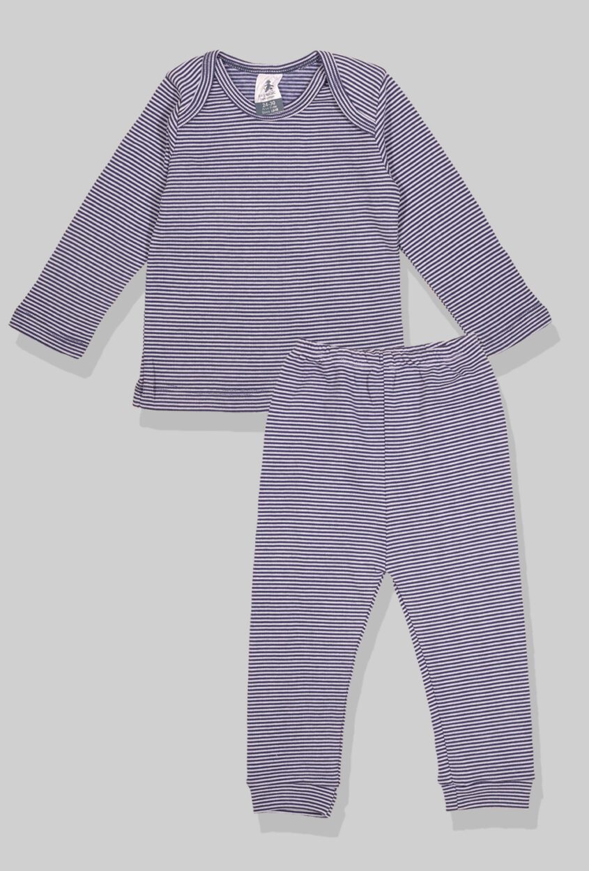 Set of 3 - Long Sleeve Flannel Sleepsuits – Stripes Solid Penguin (1 – 2.5 Years)