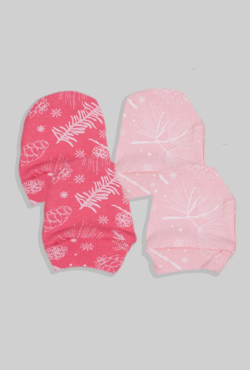 2-Pack Baby Mittens - Pink Flowers (0-3M)