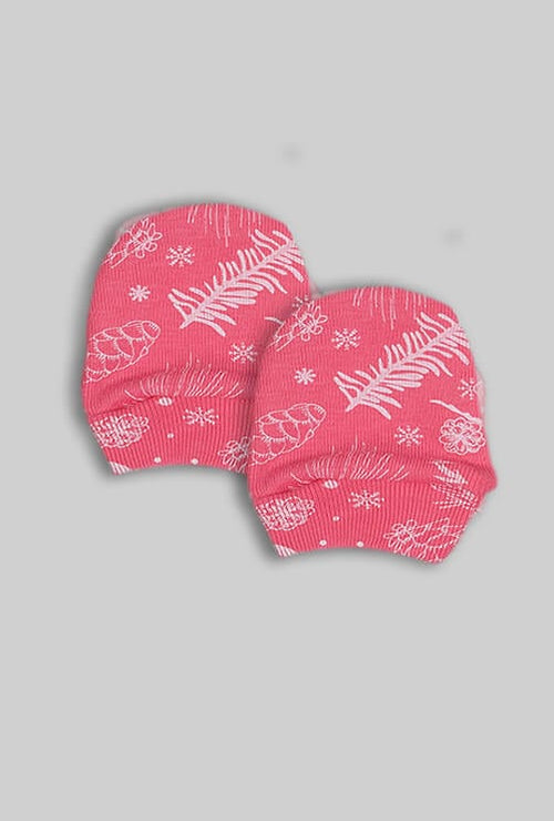 Baby Mittens - Pink Flowers Base (0-3M)