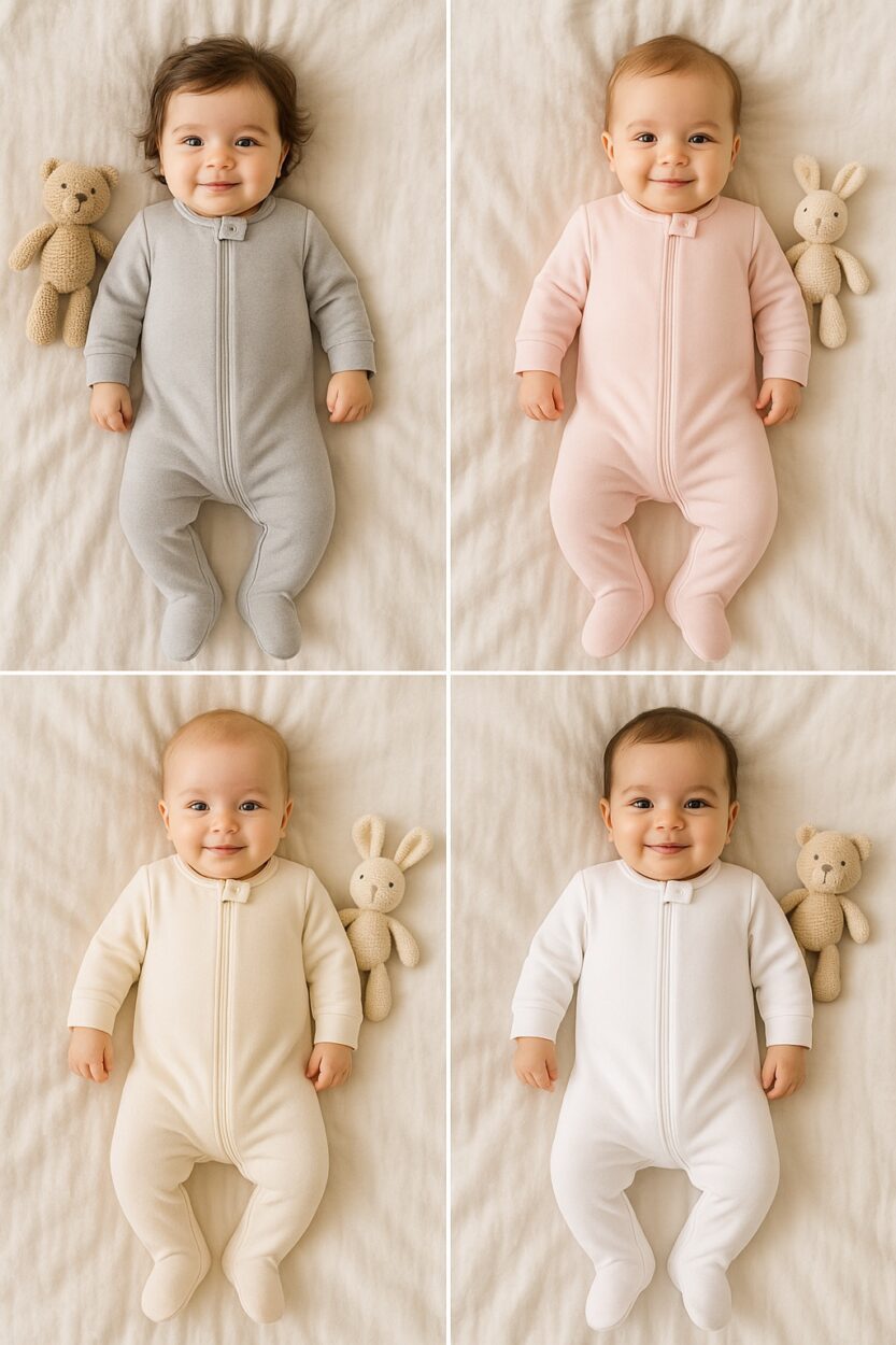 4-Pack Double Zip Jersey Rompers - Plain & Stars Pack (0-3M)