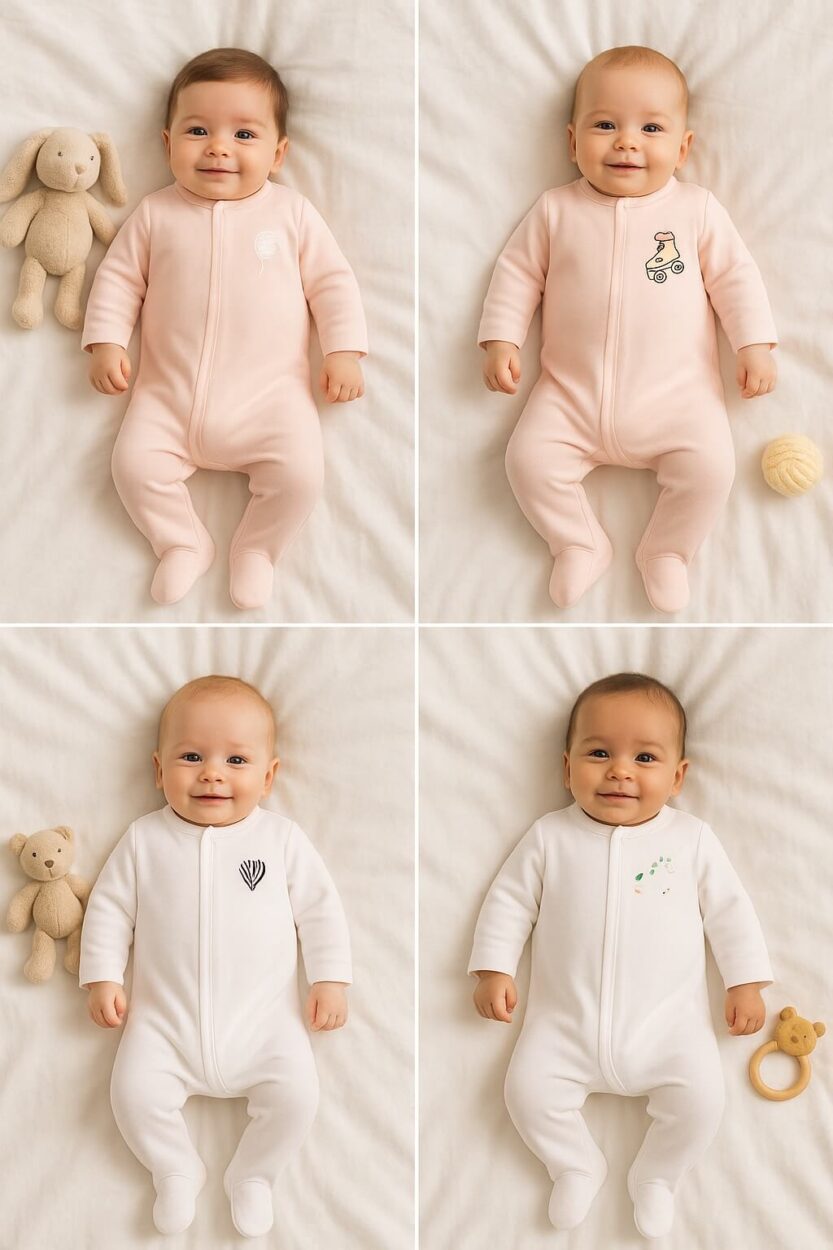 4-Pack Double Zip Flannel/Jersey Rompers | Balloon | Heart | Wheels | Unicorn (0-3M)