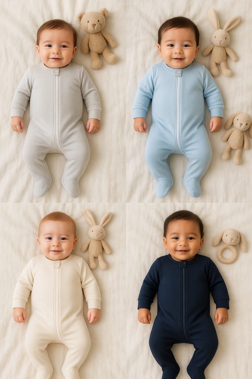4-Pack Double Zip Jersey Rompers - Plain Pack (0-3M)
