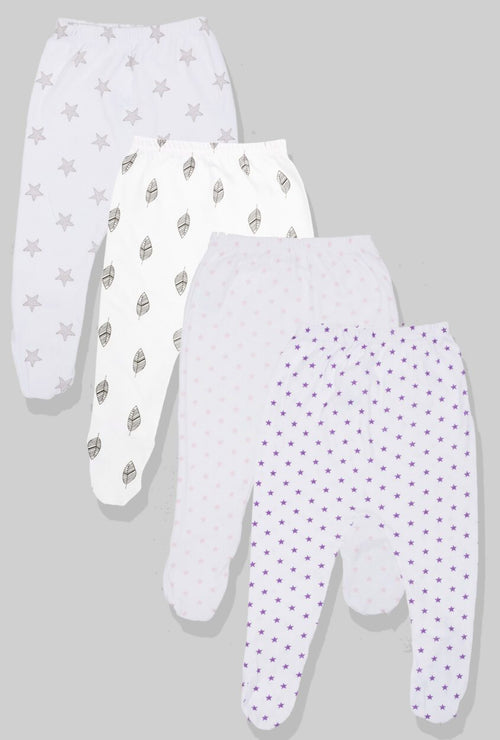 4-Pack Flannel Footies - Stars & Leaves (0-3M)