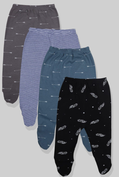 4-Pack Flannel Footies - Stripes Arrows Feathers (0-3M)