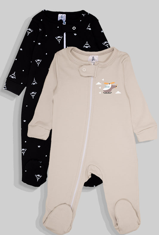 Set of 2 - Double-Zip Flannel Zipsuits - Helicopter & Tents (0 Up to 1 Year)