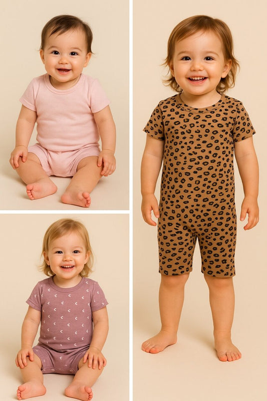 Set of 3 - Short Zipsuits - Triangle Leopard (3-24 Months)