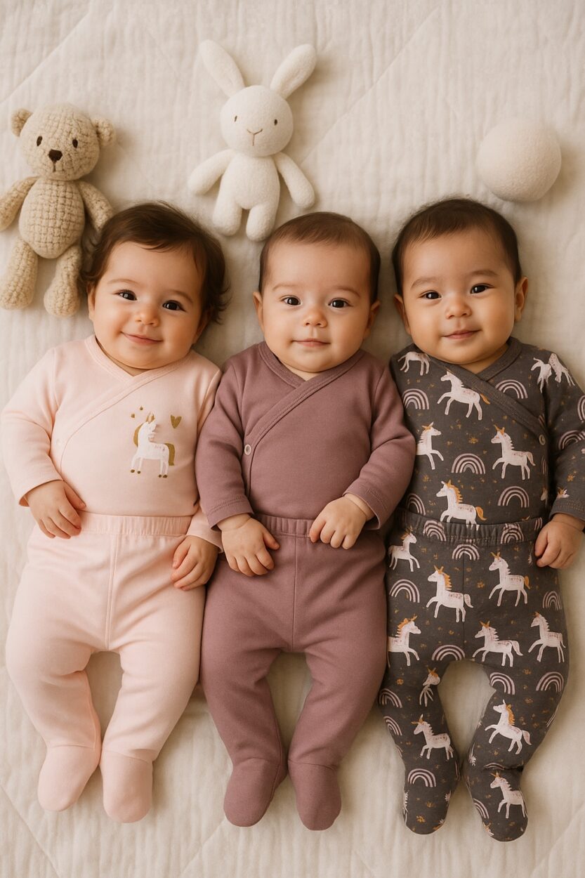 3-Pack Sets - Envelope Bodysuit & Footie Jersey - Purple & Unicorns