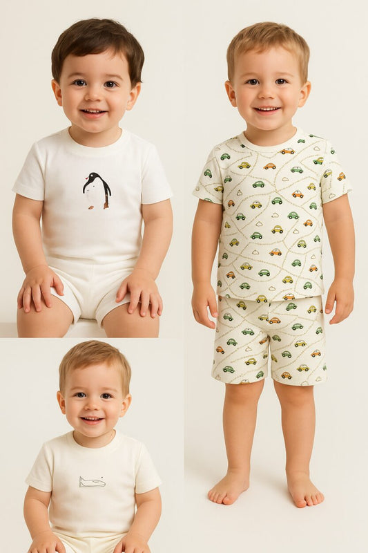 Set of 3 - Short Sleepsuits | Cars | Helicopter | Penguin (2-4 Years)