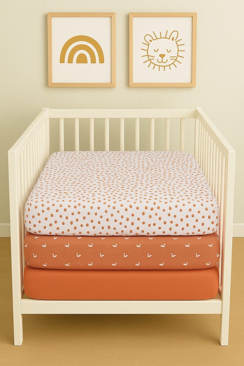 3-Pack Fitted Sheets - Triangles, Dots & Plain - Cot / Toddler Bed