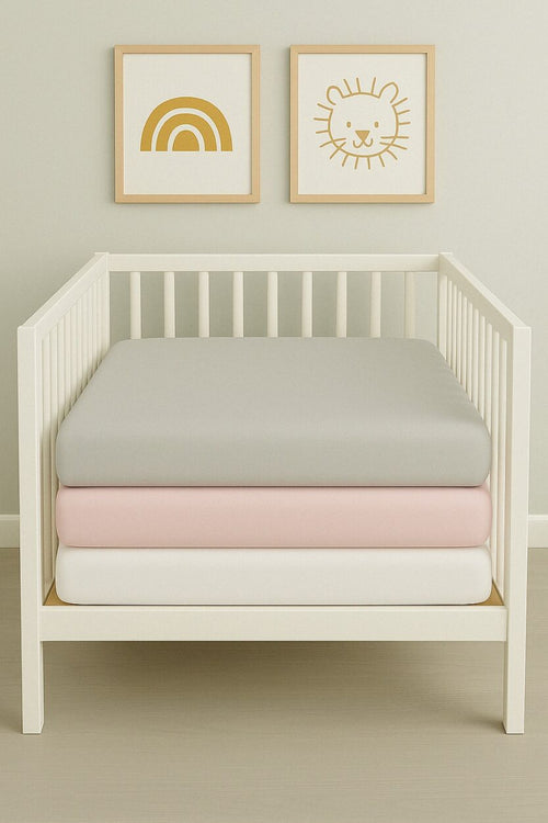 3-Pack Fitted Sheets - White, Grey & Pink - Cot / Toddler Bed | Playpen | Cradle | Pram